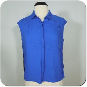 ELLA MOSS Blouse M MEDIUM Womens Cobalt Blue Button Black Trim Sleeveless